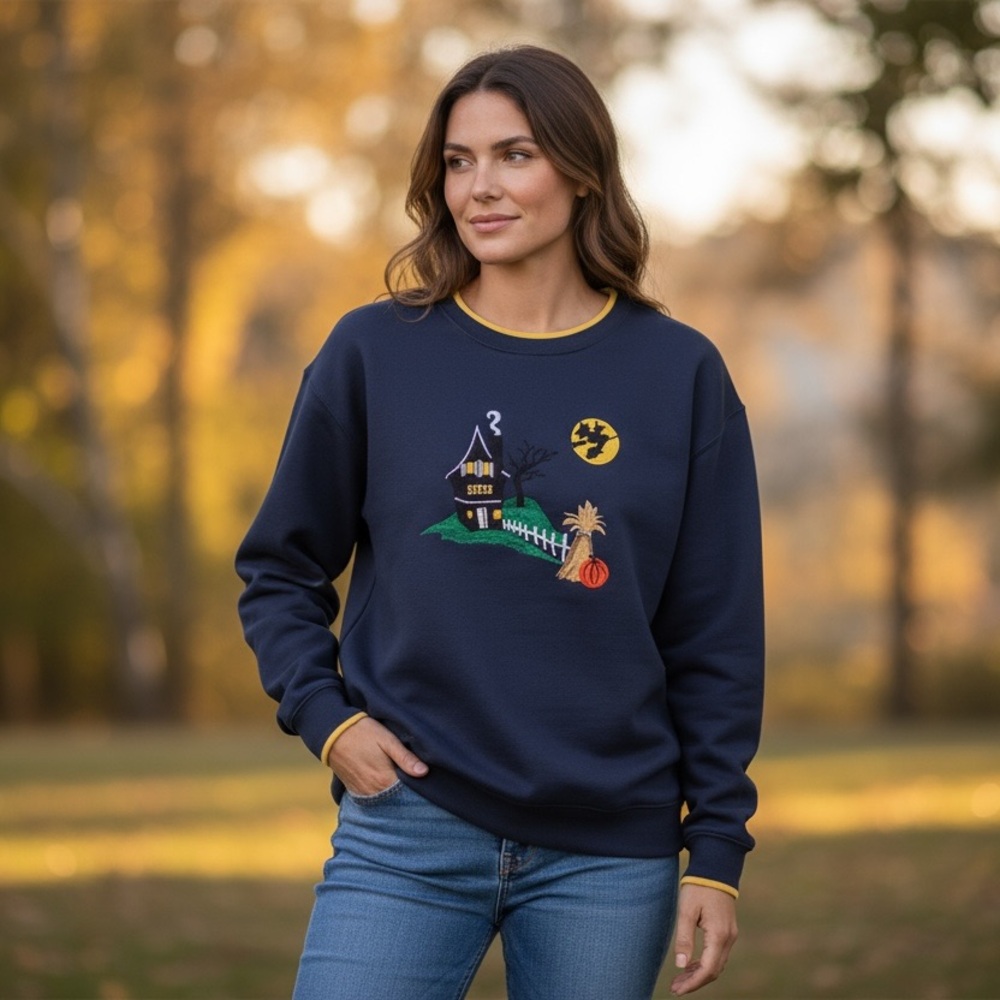 Marisa Christina Navy Shirt with Halloween Graphic